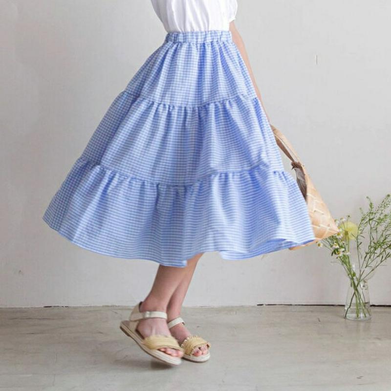 ギンガムチェックティアードスカート p002508 キッズ 【3~8才】【sk】【韓国 ファッション ボトムス スカート ロング