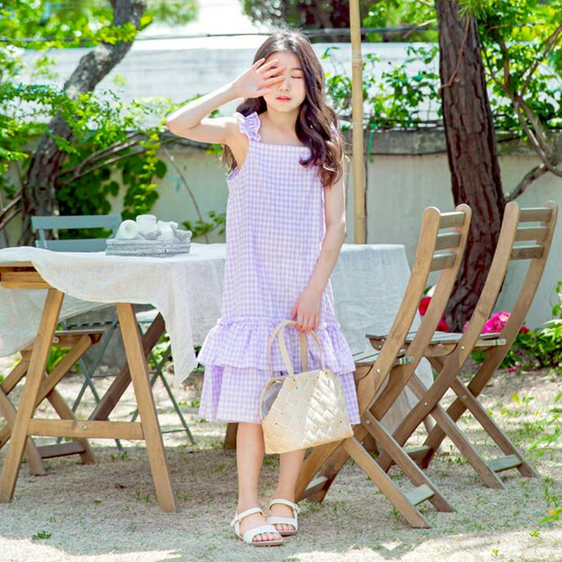 ティアードヘムノースリチェックワンピース p002503 キッズ 【3~8才】【ops】【韓国 ファッション ワンピース ロング