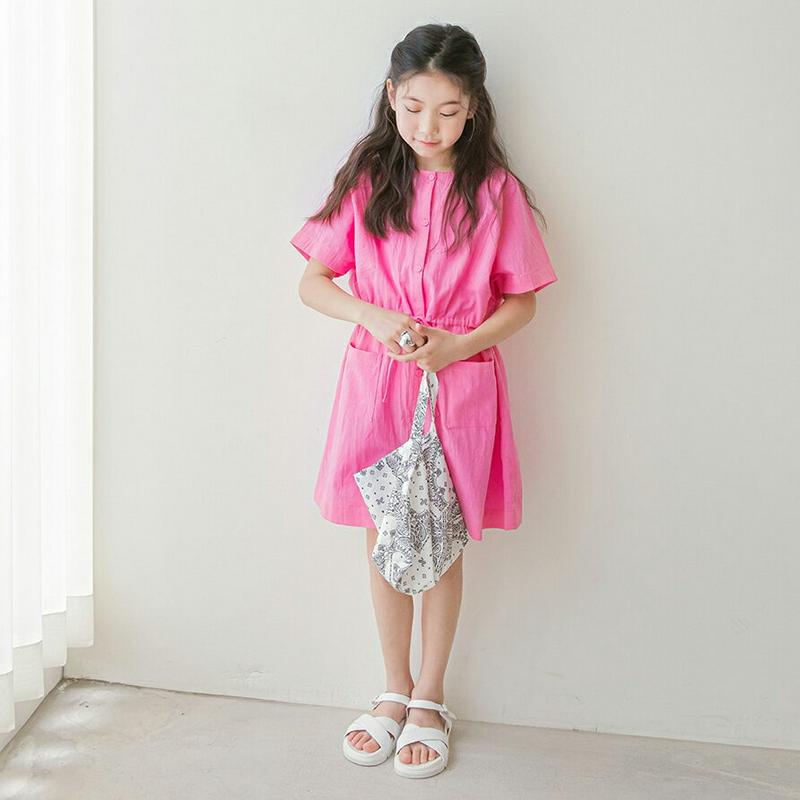 ドロストアウトポケットワンピース p002507 キッズ 【3~8才】【ops】【韓国 ファッション ワンピース ミディ丈 ミド