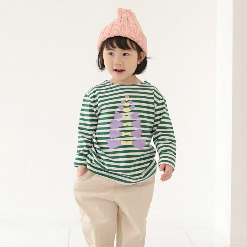 プリントボーダーTシャツ p002588 キッズ 【3~8才】【tops】【韓国 ファッション トップス Tシャツ カットソー 長袖 ラウンドネック ルーズ ゆったり ロゴ プリント ボーダー 男の子 女の子 子供 子供服 小学生 ジュニア 春 秋】【KIDS】