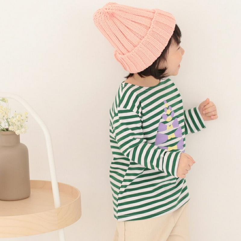 プリントボーダーTシャツ p002588 キッズ 【3~8才】【tops】【韓国 ファッション トップス Tシャツ カットソー 長袖 ラウンドネック ルーズ ゆったり ロゴ プリント ボーダー 男の子 女の子 子供 子供服 小学生 ジュニア 春 秋】【KIDS】