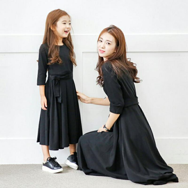 ウエストストラップAラインワンピース p002597 キッズ 【3~8才】【ops】【韓国 ファッション ワンピース ロング マキシ フレア Aライン ラウンドネック 七分袖 七分 無地 女の子 子供 子供服 小学生 ジュニア 春 秋】【KIDS】