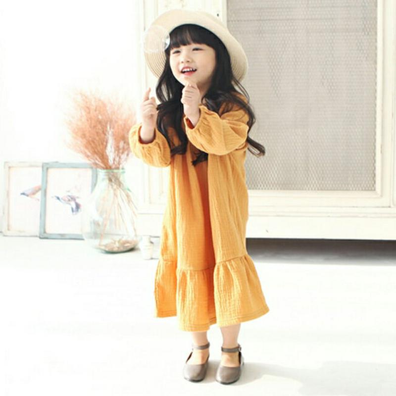 ギャザーロングワンピース p002602 キッズ 【3~8才】【ops】【韓国 ファッション ワンピース ロング マキシ フレア Aライン ラウンドネック 長袖 ゆったり ルーズ 無地 女の子 子供 子供服 小学生 ジュニア 春 秋】【KIDS】