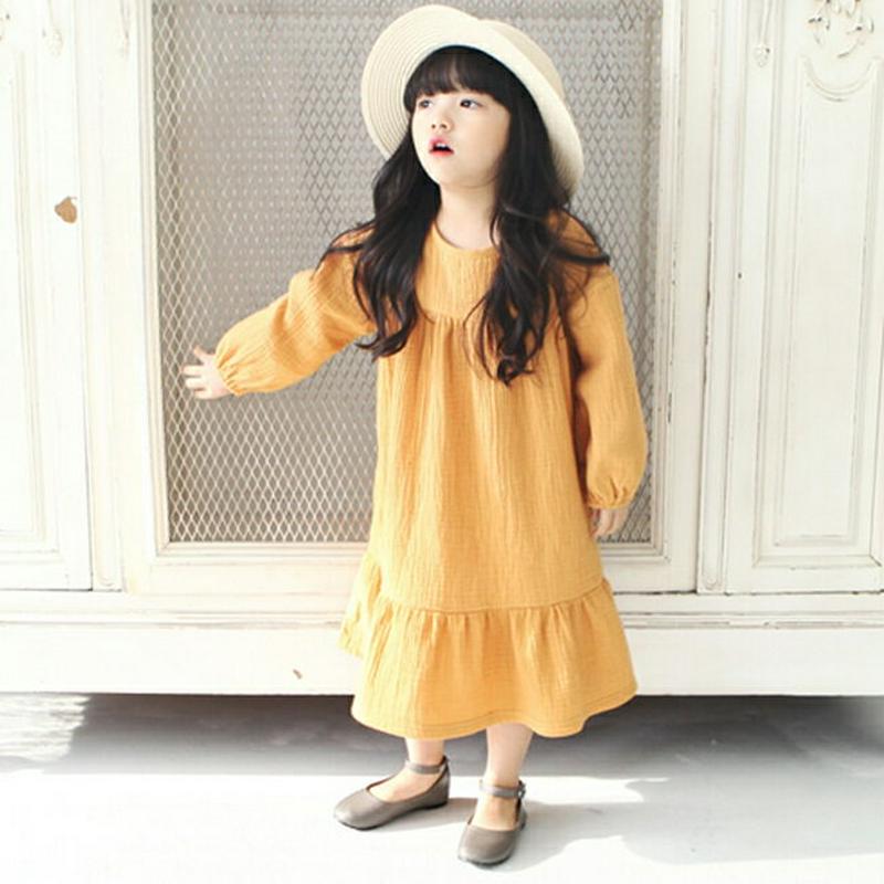 ギャザーロングワンピース p002602 キッズ 【3~8才】【ops】【韓国 ファッション ワンピース ロング マキシ フレア Aライン ラウンドネック 長袖 ゆったり ルーズ 無地 女の子 子供 子供服 小学生 ジュニア 春 秋】【KIDS】