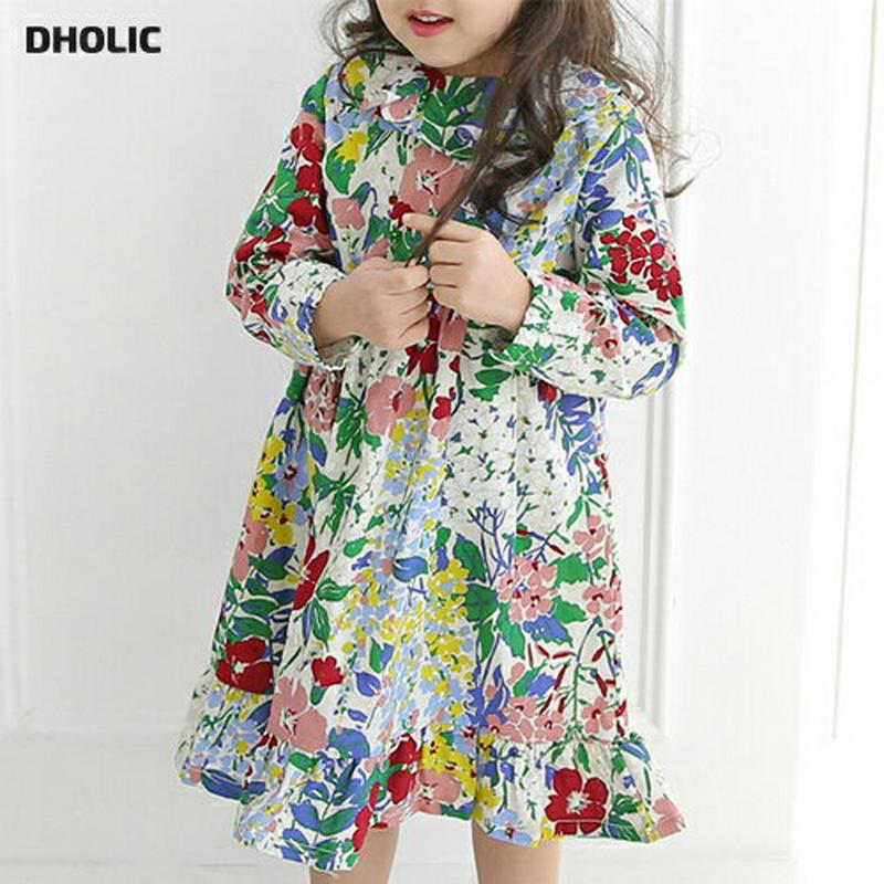 ラッフルカラーフローラルワンピース p002584 キッズ 【3~8才】【ops】【韓国 ファッション ワンピース ロング 膝下 ラウンドネック 長袖 フレア Aライン 花柄 ボタニカル 女の子 子供 子供服 小学生 ジュニア 春 秋】【KIDS】