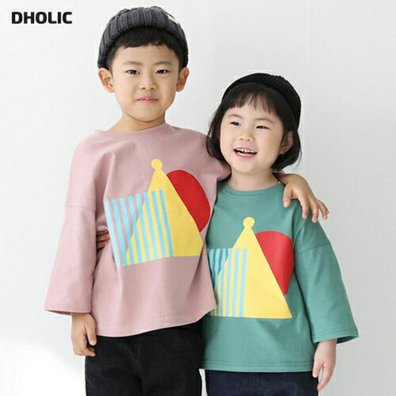 ドロップショルダーモチーフTシャツ p002578 キッズ 【3~8才】【tops】【韓国 ファッション トップス Tシャツ カットソー 長袖 ラウンドネック ルーズ ゆったり ロゴ プリント 男の子 女の子 子供 子供服 小学生 ジュニア 春 秋】【KIDS】