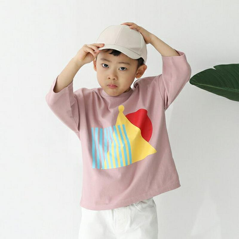 ドロップショルダーモチーフTシャツ p002578 キッズ 【3~8才】【tops】【韓国 ファッション トップス Tシャツ カットソー 長袖 ラウンドネック ルーズ ゆったり ロゴ プリント 男の子 女の子 子供 子供服 小学生 ジュニア 春 秋】【KIDS】