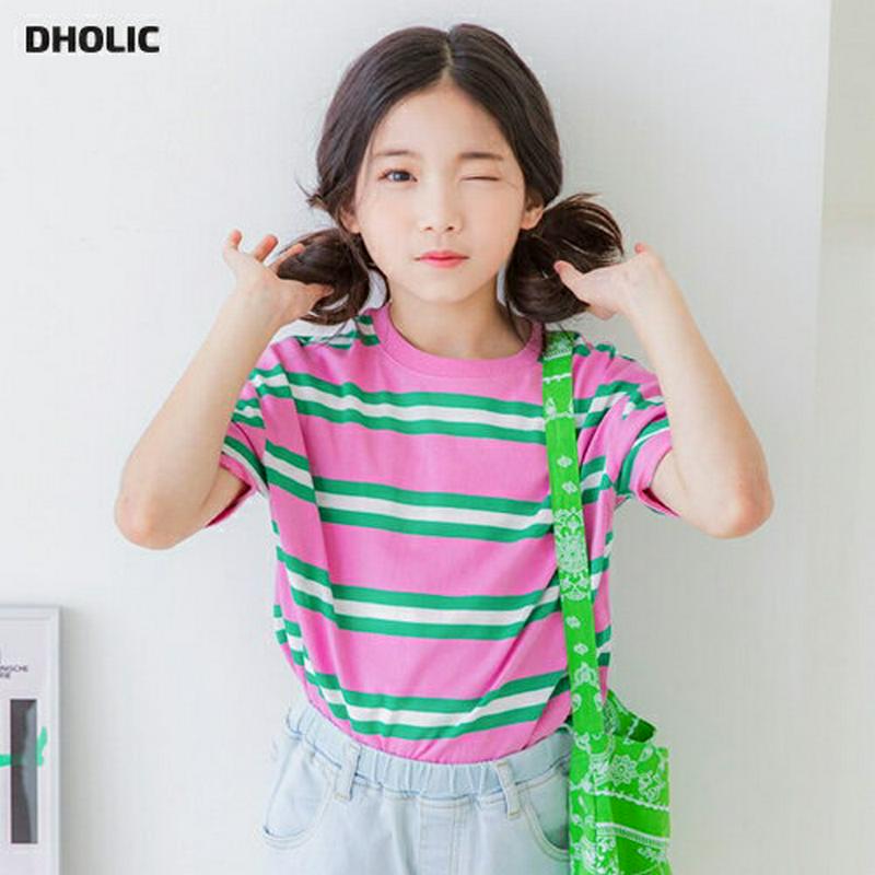 配色ボーダー半袖Tシャツ p002488 キッズ 【3~8才】【tops】【韓国 ファッション トップス Tシャツ カットソー 