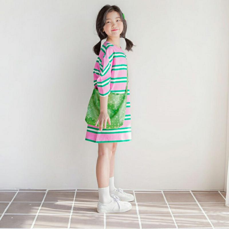 配色ボーダー半袖Tシャツ p002488 キッズ 【3~8才】【tops】【韓国 ファッション トップス Tシャツ カットソー 