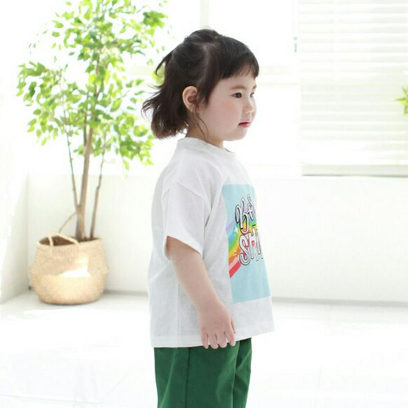 SHINEレインボーTシャツ p002599 キッズ 【3~8才】【tops】【韓国 ファッション トップス Tシャツ カットソー 半袖 ハーフスリーブ ラウンドネック プリント 女の子 男の子 子供 子供服 小学生 ジュニア 夏】【KIDS】