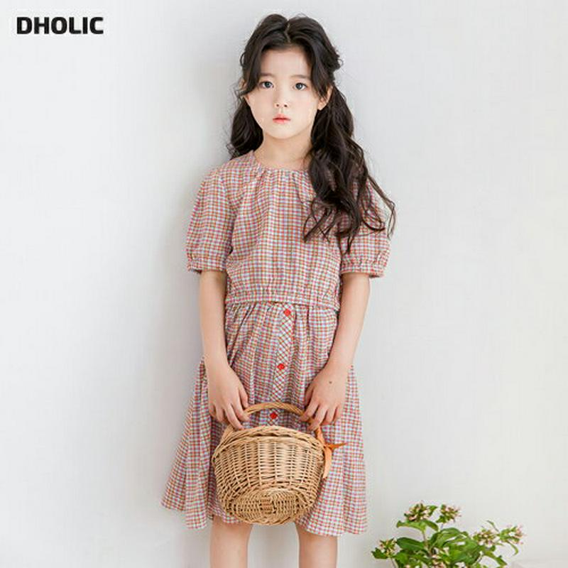 チェック柄クロップドトップ&スカートSET p002491 キッズ 【3~8才】【SET】【韓国 ファッション セットアップ ブ