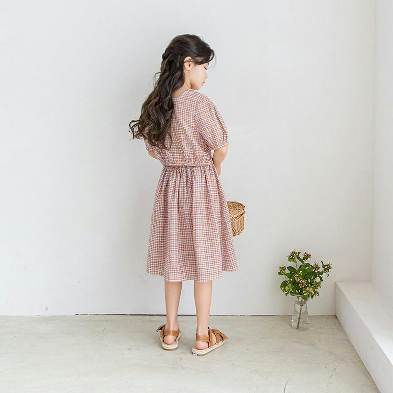 チェック柄クロップドトップ&スカートSET p002491 キッズ 【3~8才】【SET】【韓国 ファッション セットアップ ブ