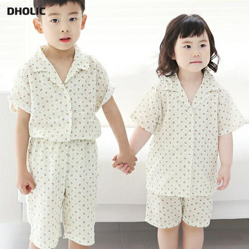開襟花柄シャツ上下SET p002595 キッズ 【3~8才】【SET】【韓国 ファッション セットアップ シャツ 半袖 襟 オープンカラー パンツ ハーフ 膝丈 ウエストゴム 半ズボン 小花柄 部屋着 子供 子供服 小学生 ジュニア 夏】【KIDS】
