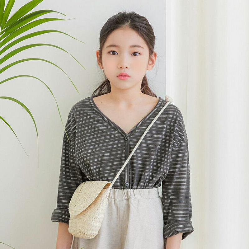 ボーダーカーディガン p002443 キッズ 【3~8才】【cd】【韓国 ファッション カーディガン カーデ サマーニット Vネ