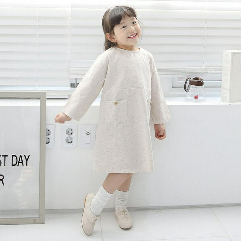 カラーミックスポケットワンピース p002658 キッズ 【3~8才】【ops】【韓国 ファッション ワンピース ミディ丈 ミドル 膝丈 長袖 ラウンドネック 無地 フレア Aライン 女の子 子供 子供服 小学生 ジュニア 春 秋】【KIDS】