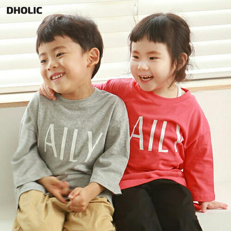 DAILYアンバランスヘムTシャツ p002684 キッズ 【3~8才】【tops】【韓国 ファッション トップス Tシャツ カットソー 長袖 七分袖 ラウンドネック ルーズ ゆったり ロゴ レタリング 英語 コットン100 子供 子供服 小学生 ジュニア 夏】【KIDS】