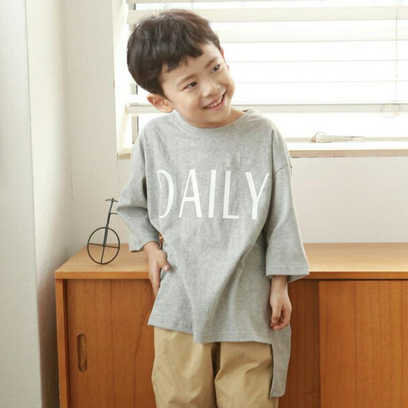 DAILYアンバランスヘムTシャツ p002684 キッズ 【3~8才】【tops】【韓国 ファッション トップス Tシャツ カットソー 長袖 七分袖 ラウンドネック ルーズ ゆったり ロゴ レタリング 英語 コットン100 子供 子供服 小学生 ジュニア 夏】【KIDS】
