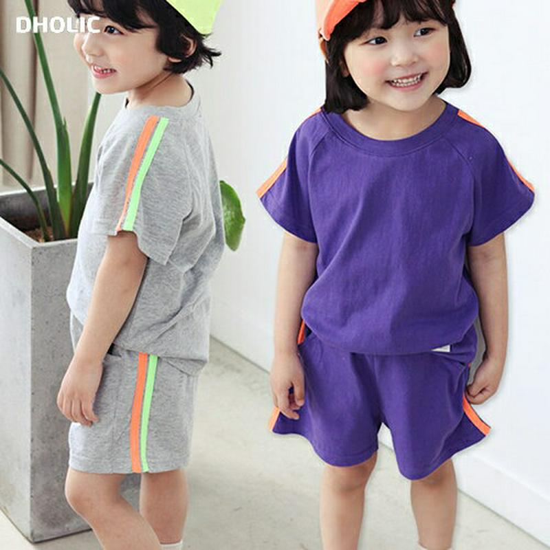 ダブルカラーライン上下SET・p002420 キッズ【0~2才】【set】【セットアップ setup セット トップス Tシャツ 半袖 ハーフパンツ ズボン ラフ カジュアル 女の子 男の子 春 夏 子供 こども 子供服 こども服】【KIDS】