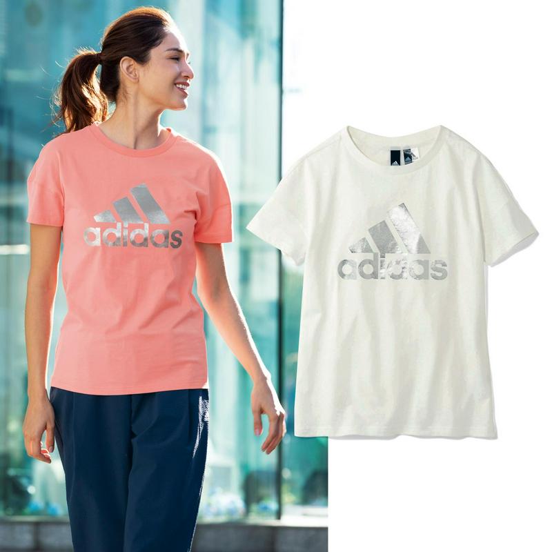 シャイニーロゴでこなれ見せ◎綿１００％ホイルＴシャツ（アディダス/adidas）