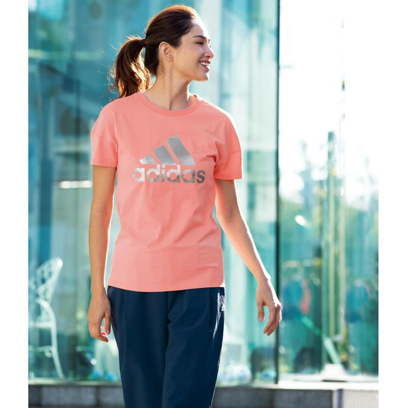 シャイニーロゴでこなれ見せ◎綿１００％ホイルＴシャツ（アディダス/adidas）