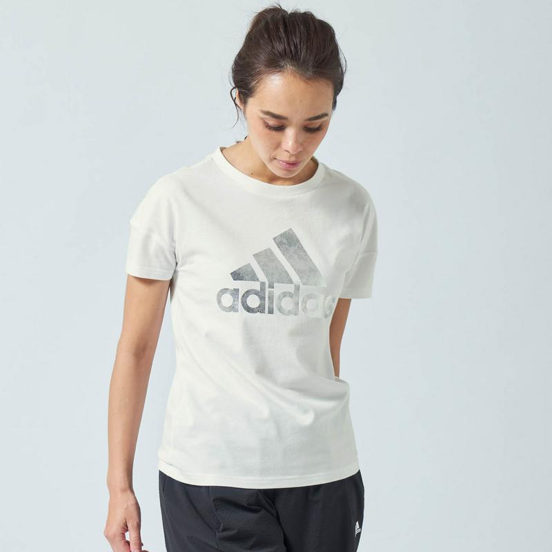 シャイニーロゴでこなれ見せ◎綿１００％ホイルＴシャツ（アディダス/adidas）