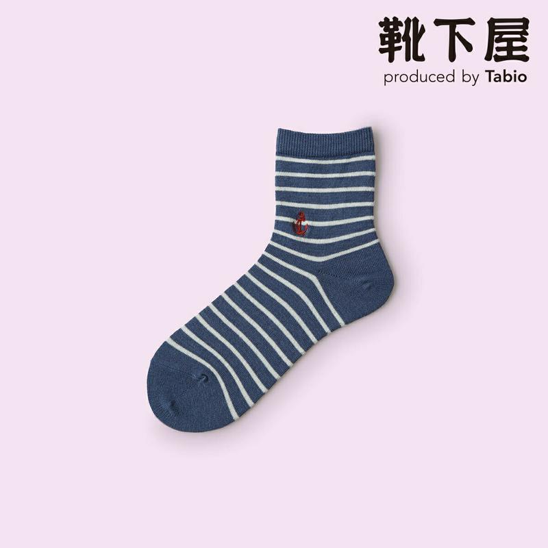 【全品送料無料★〜11/26 23:59迄】【クーポンで3足1,100円】【Mighty Soxer】 ボーダーいかり刺繍ソックス / 靴下屋 3pairs 靴下 タビオ マイティソクサー くつ下 クルー レディース 日本製