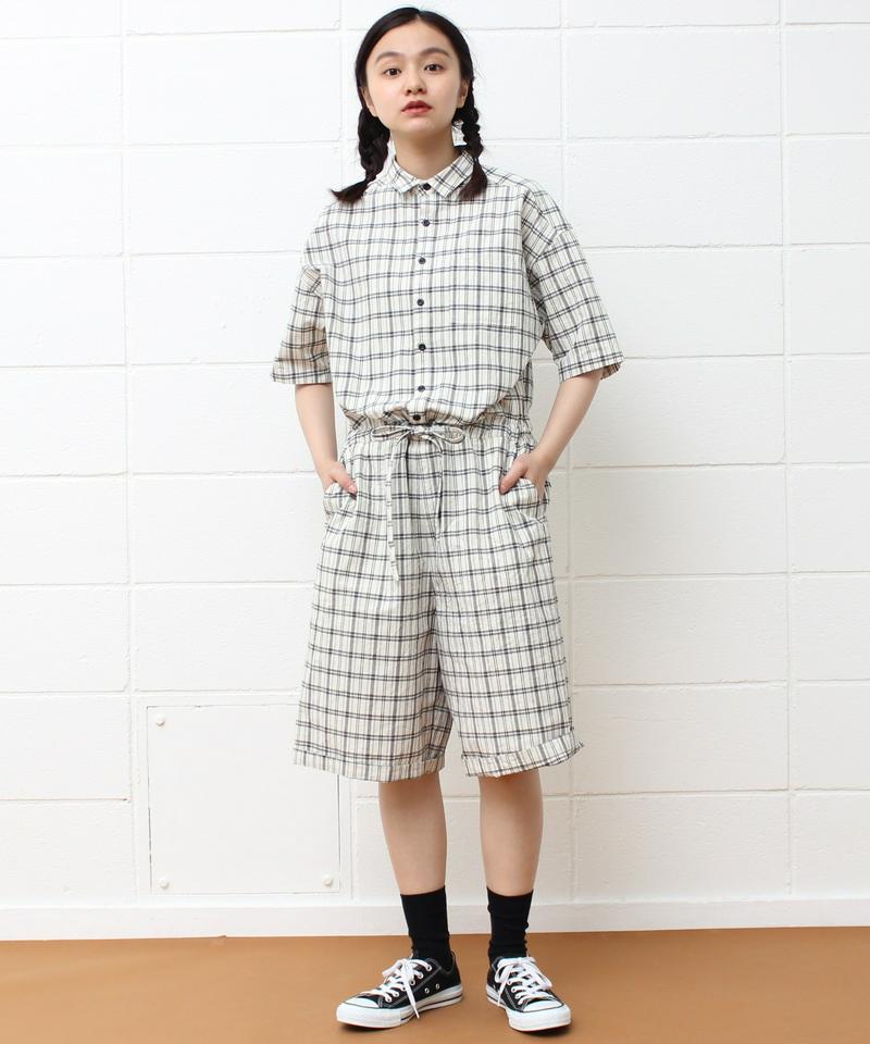 〇mat チェック 半袖オールインワン（mat quotidien）