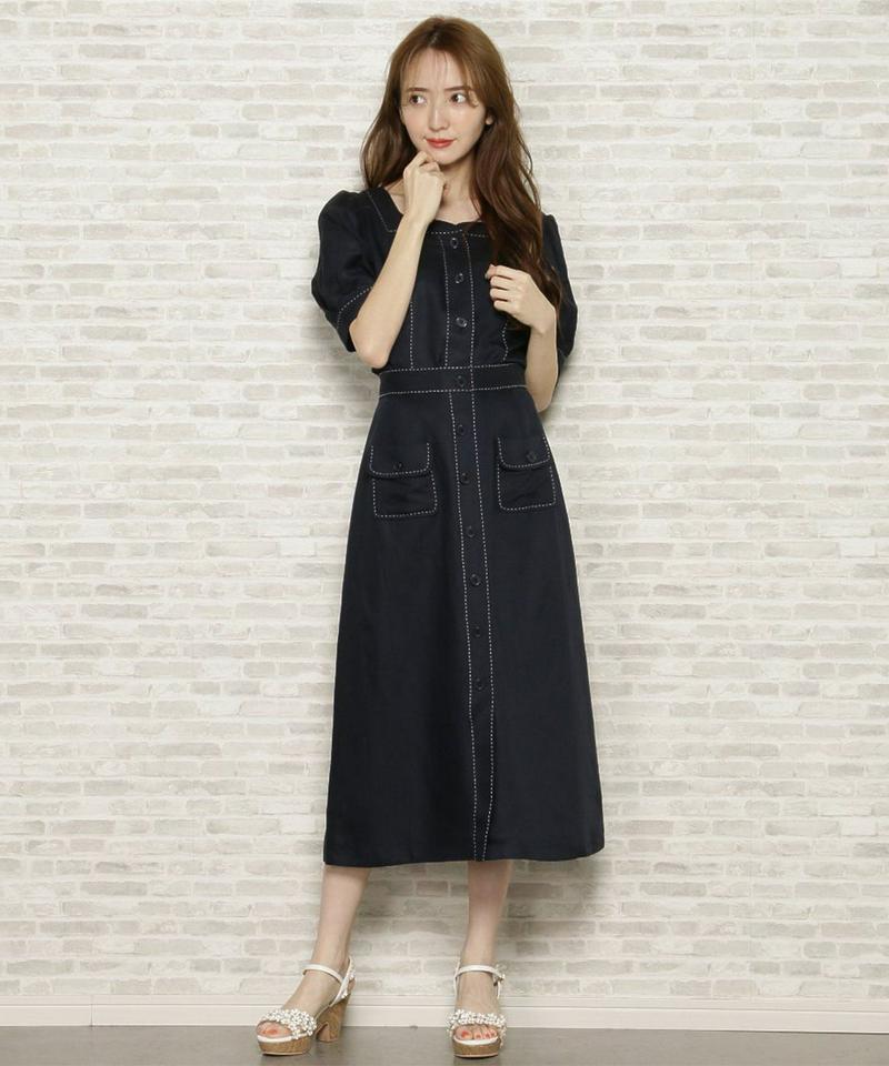 配色ステッチフロントボタンスカート