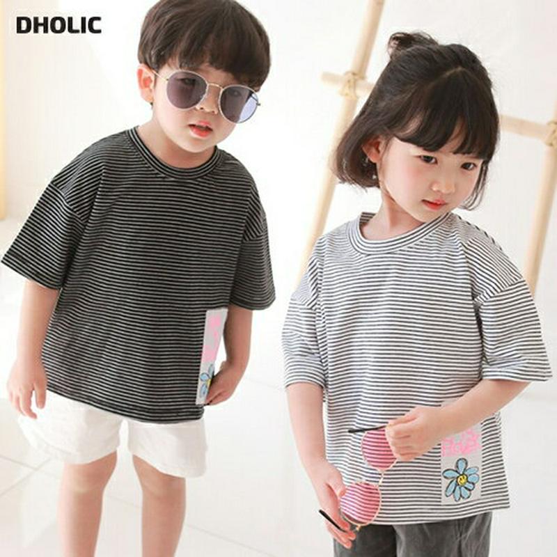 【新作10%OFF】フラワーパッチボーダーTシャツ・u03016 キッズ【3~8才】【tops】【トップス Tシャツ 半袖 ハー