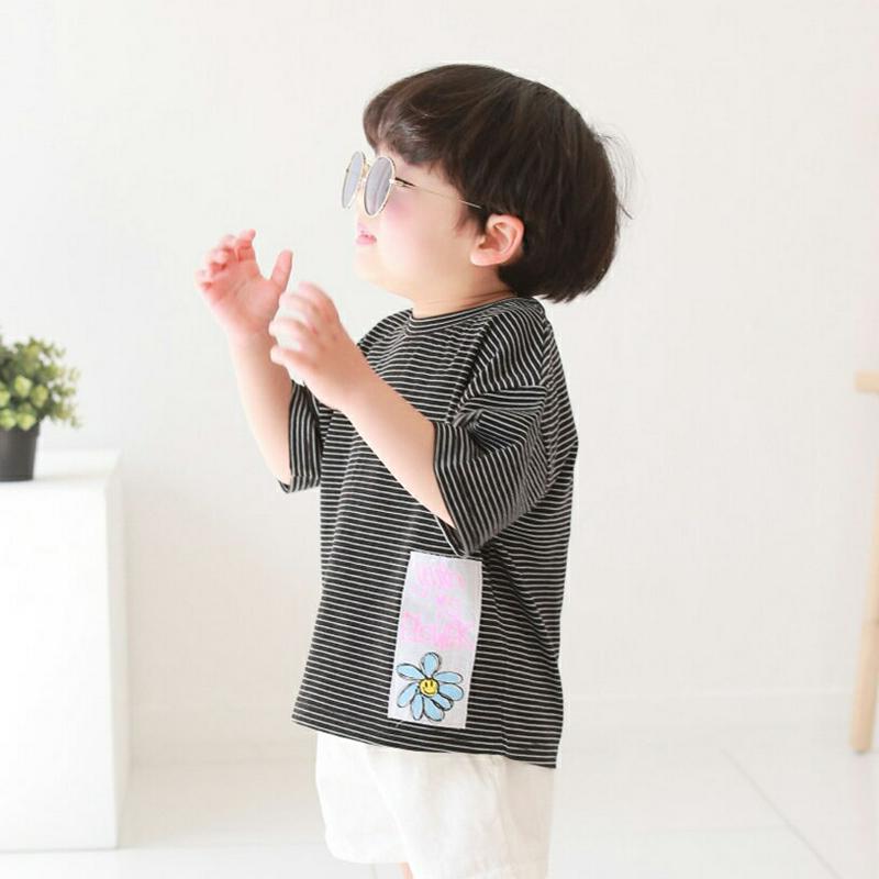 【新作10%OFF】フラワーパッチボーダーTシャツ・u03016 キッズ【3~8才】【tops】【トップス Tシャツ 半袖 ハー