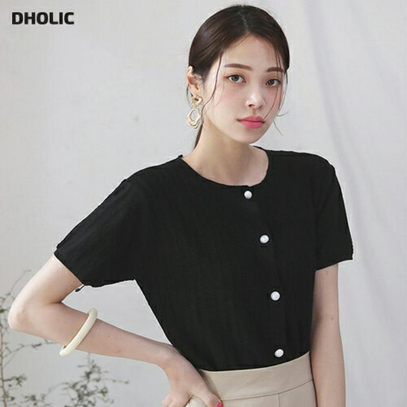 【新作10%OFF】パールボタン半袖ニット・全3色・t62614 レディース【tops】【トップス ニット ニットトップス 半袖