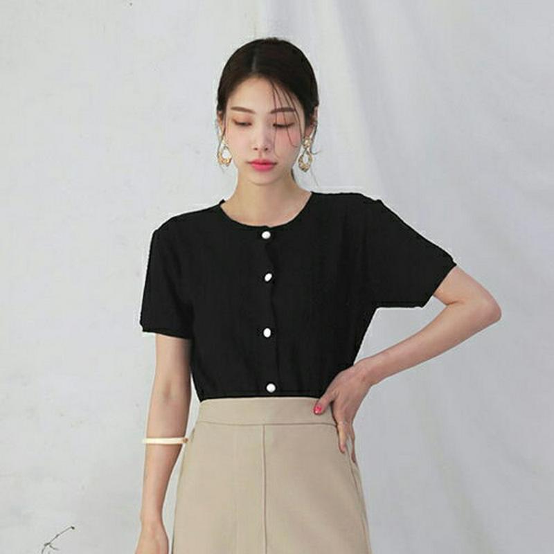 【新作10%OFF】パールボタン半袖ニット・全3色・t62614 レディース【tops】【トップス ニット ニットトップス 半袖