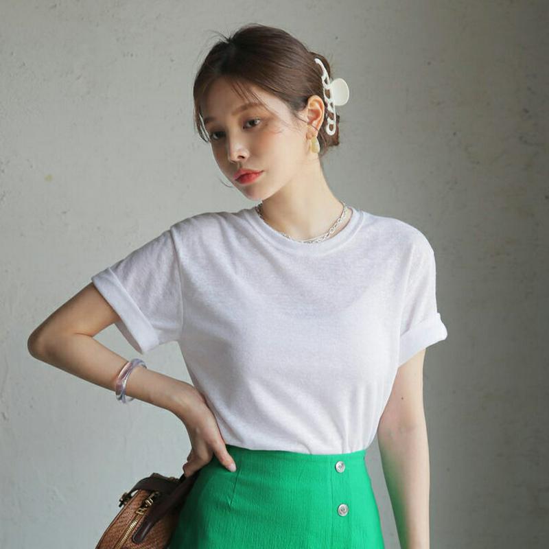 【新作10%OFF】リネンブレンドTシャツ・全7色・62608 レディース【tops】【トップス Tシャツ 無地 無地T 単色 