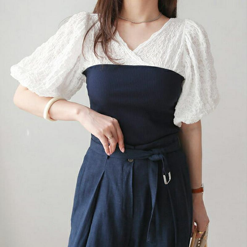 【新作10%OFF】リンクルコントラストニット・全4色・62617 レディース【tops】【トップス ニット ニットトップス 半