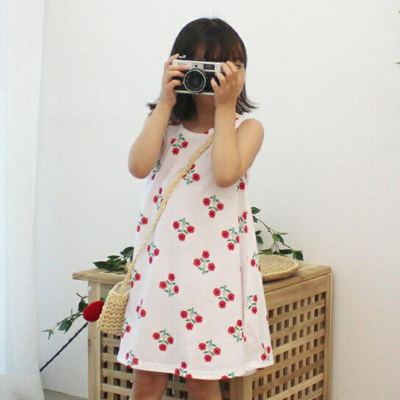 【新作10%OFF】ギャザーネック花柄スリーブレスワンピース・p003007 キッズ【3~8才】【ops】【ワンピース ミディ丈