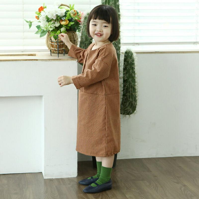 ストライプボタンワンピース・p002669 キッズ【3~8才】【ops】【ワンピース ミディ丈 ミディワンピース 長袖 ストライプ 柄 カジュアル 春 秋 女の子 韓国 韓国子供服 子供 こども 子供服 こども服】【KIDS】