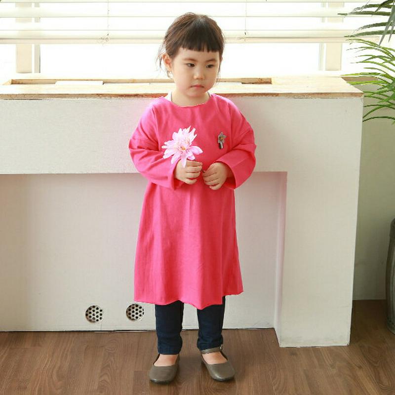 ベアーポイントワンピース・p002685 キッズ【3~8才】【ops】【ワンピース ミディ丈 ミディワンピース 長袖 ベアー クマ くま シンプル カジュアル 女の子 春 秋 韓国 韓国子供服 子供 こども 子供服 こども服】【KIDS】