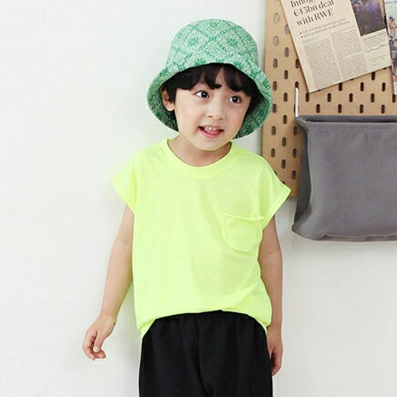 ポケットショートスリーブネオンTシャツ・p003254 キッズ【3~8才】【tops】【トップス Tシャツ 無地 無地T シンプル 単色 ベーシック ネオン キャップスリーブ ショートスリーブ 春 夏 韓国 韓国子供服 子供 こども 子供服 こども服】【KIDS】