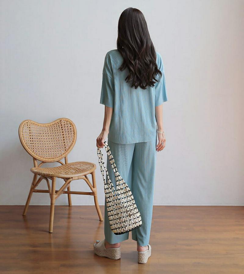 【新作10%OFF】リブTシャツ&パンツSET・全4色・b59845 レディース【pt】【セットアップ トップス 半袖 ハーフス