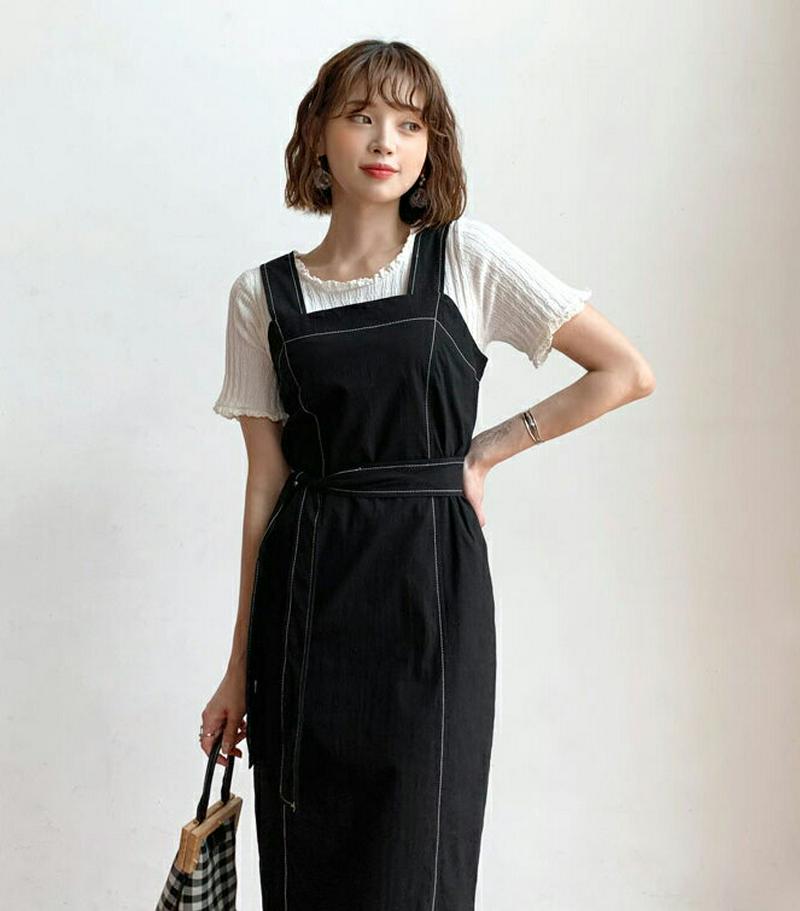 【新作10%OFF】ストラップ付ステッチワンピース・全2色・t59840 レディース【ops】【ワンピース ロング ロングワンピ