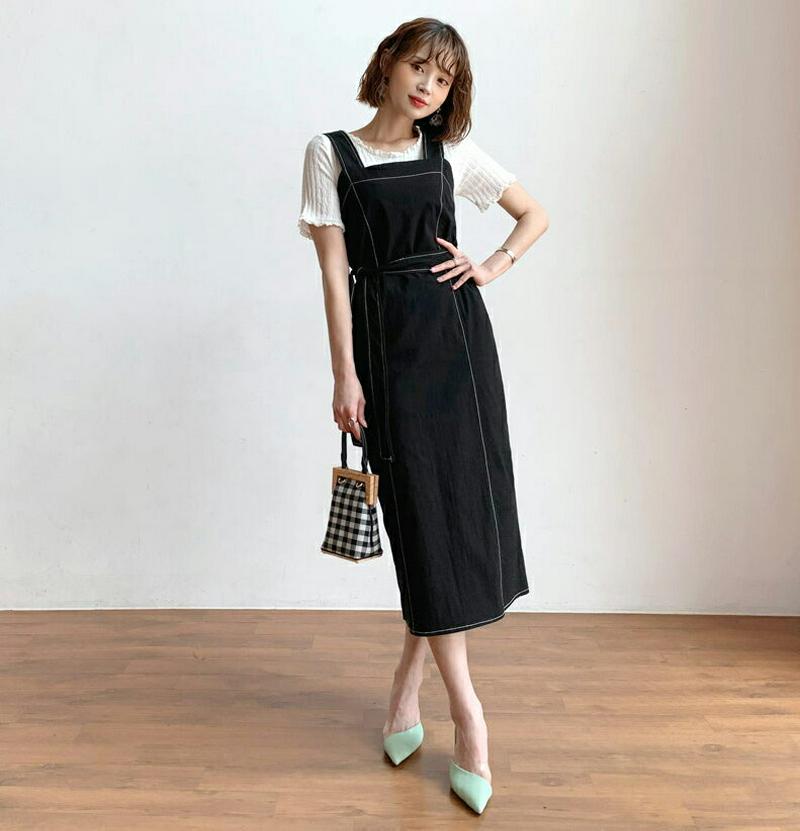 【新作10%OFF】ストラップ付ステッチワンピース・全2色・t59840 レディース【ops】【ワンピース ロング ロングワンピ