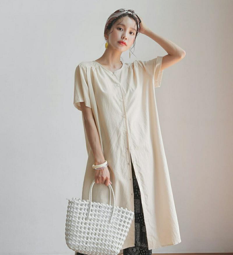 【新作10%OFF】ノーカラーボタンワンピース・全2色・t59841 レディース【ops】【ワンピース ロングワンピース ロング