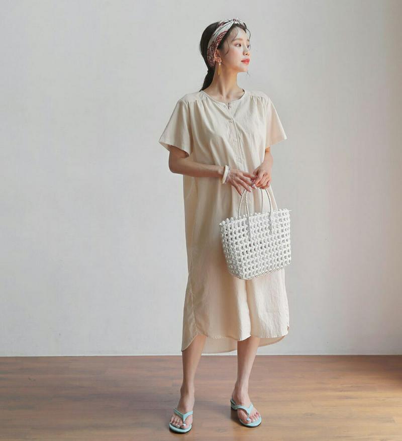 【新作10%OFF】ノーカラーボタンワンピース・全2色・t59841 レディース【ops】【ワンピース ロングワンピース ロング