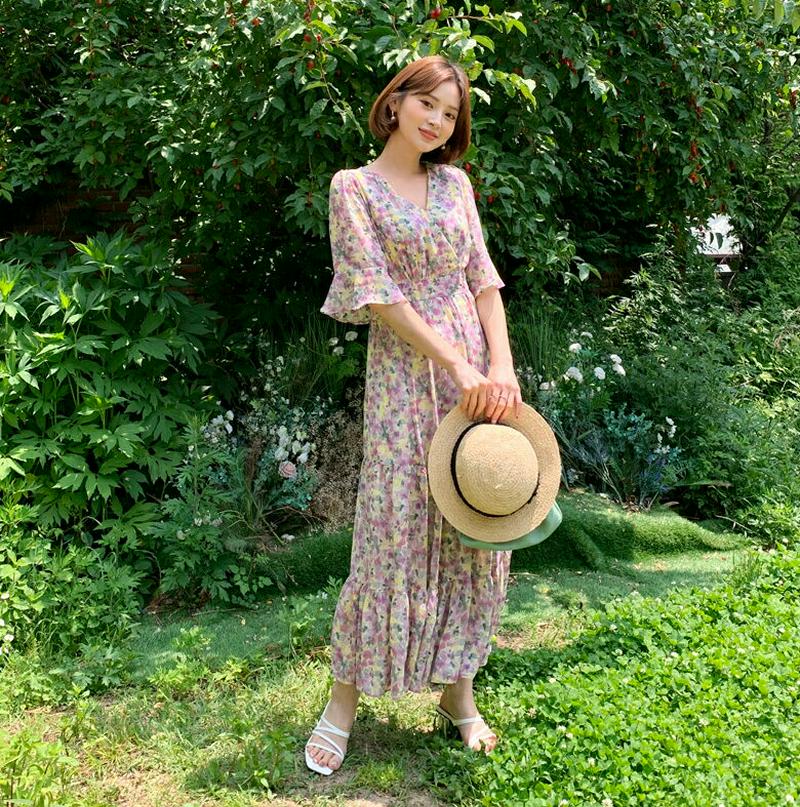 【新作10%OFF】Vネックフローラルワンピース・全3色・b59843 レディース【ops】【ワンピース ロング ロングワンピー