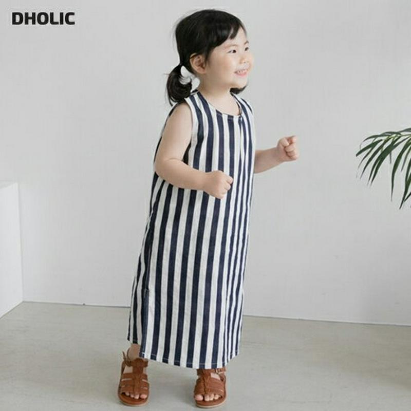 ストライプスリーブレスワンピース・p002583 キッズ【3~8才】【ops】【ワンピース ストライプ柄 スリーブレス ノースリーブ カジュアル ラフ 女の子 春 夏 韓国 韓国子供服 子供 こども 子供服 こども服】【KIDS】