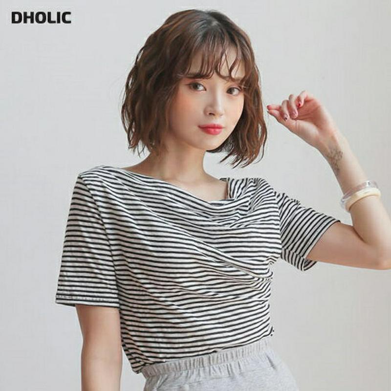 【新作10%OFF】ドレープボーダーTシャツ・全3色・t59826 レディース【tops】【トップス Tシャツ 半袖 ボーダー 
