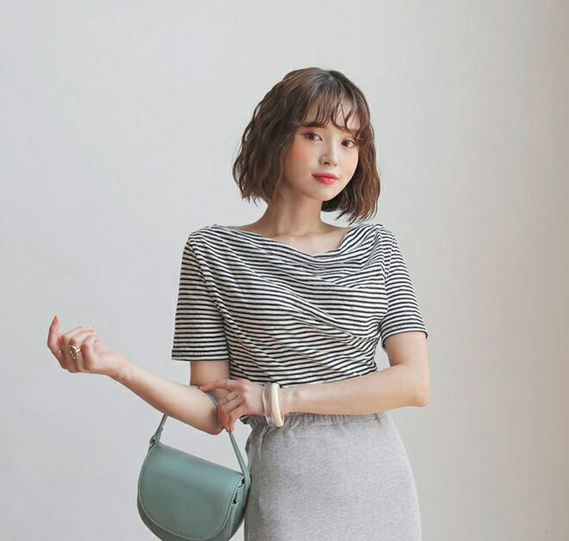 【新作10%OFF】ドレープボーダーTシャツ・全3色・t59826 レディース【tops】【トップス Tシャツ 半袖 ボーダー 