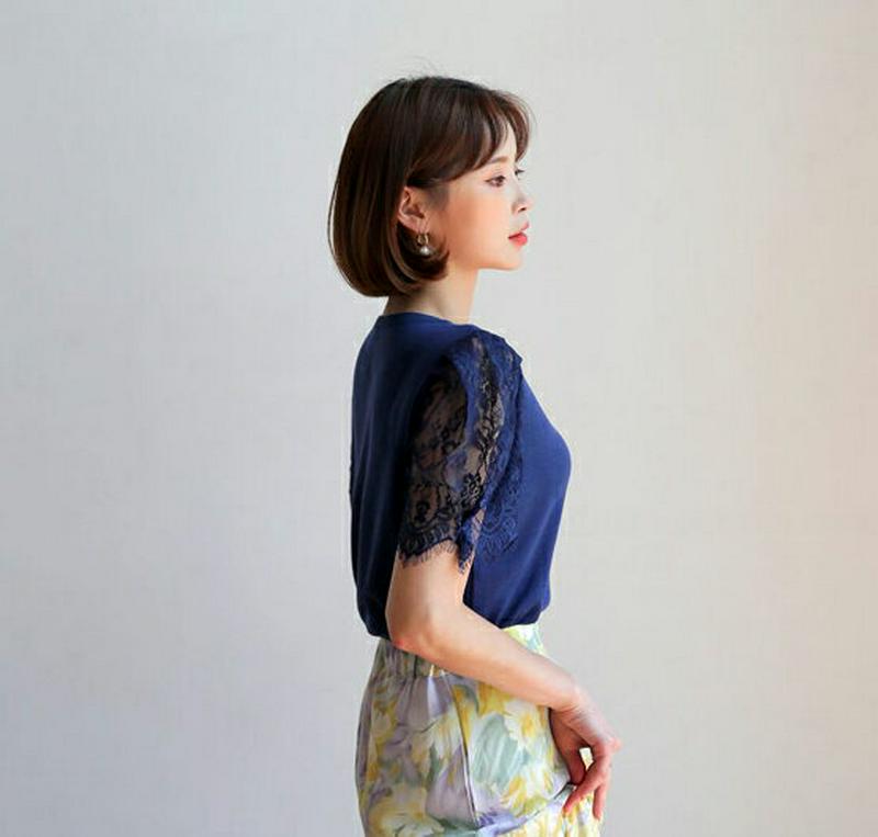 【新作10%OFF】シアーレースパフニット・全4色・b59833 レディース【tops】【トップス ニット ニットトップス 半袖