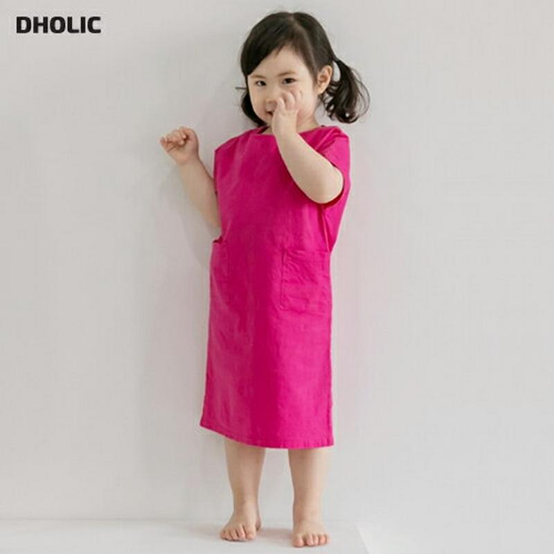 リネン混アウトポケットワンピース・p002581 キッズ【3~8才】【ops】【ワンピース ミディ丈 ミディワンピース 半袖 カジュアル ラフ シンプル リネン 韓国 韓国子供服 子供 こども 子供服 こども服】【KIDS】