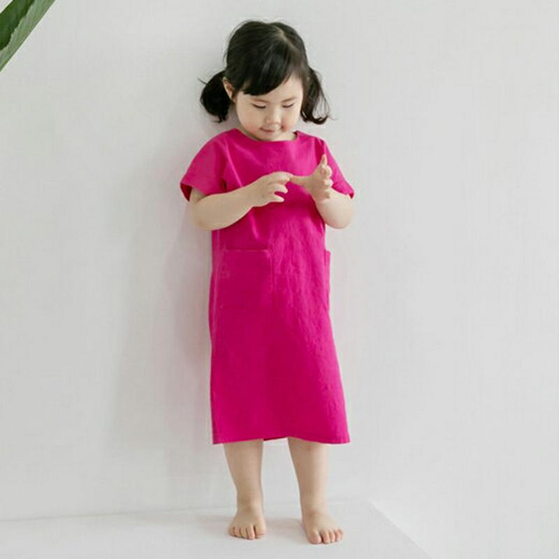 リネン混アウトポケットワンピース・p002581 キッズ【3~8才】【ops】【ワンピース ミディ丈 ミディワンピース 半袖 カジュアル ラフ シンプル リネン 韓国 韓国子供服 子供 こども 子供服 こども服】【KIDS】